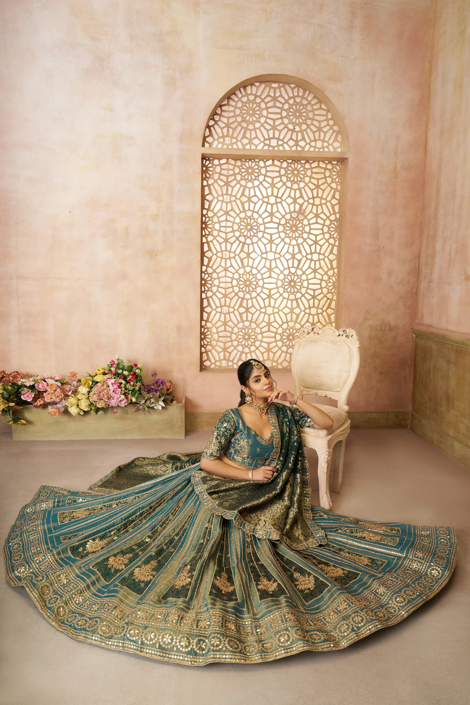 Kf 61 Green Net And Tissue Bridal Lehenga Wholesale Price In Surat

